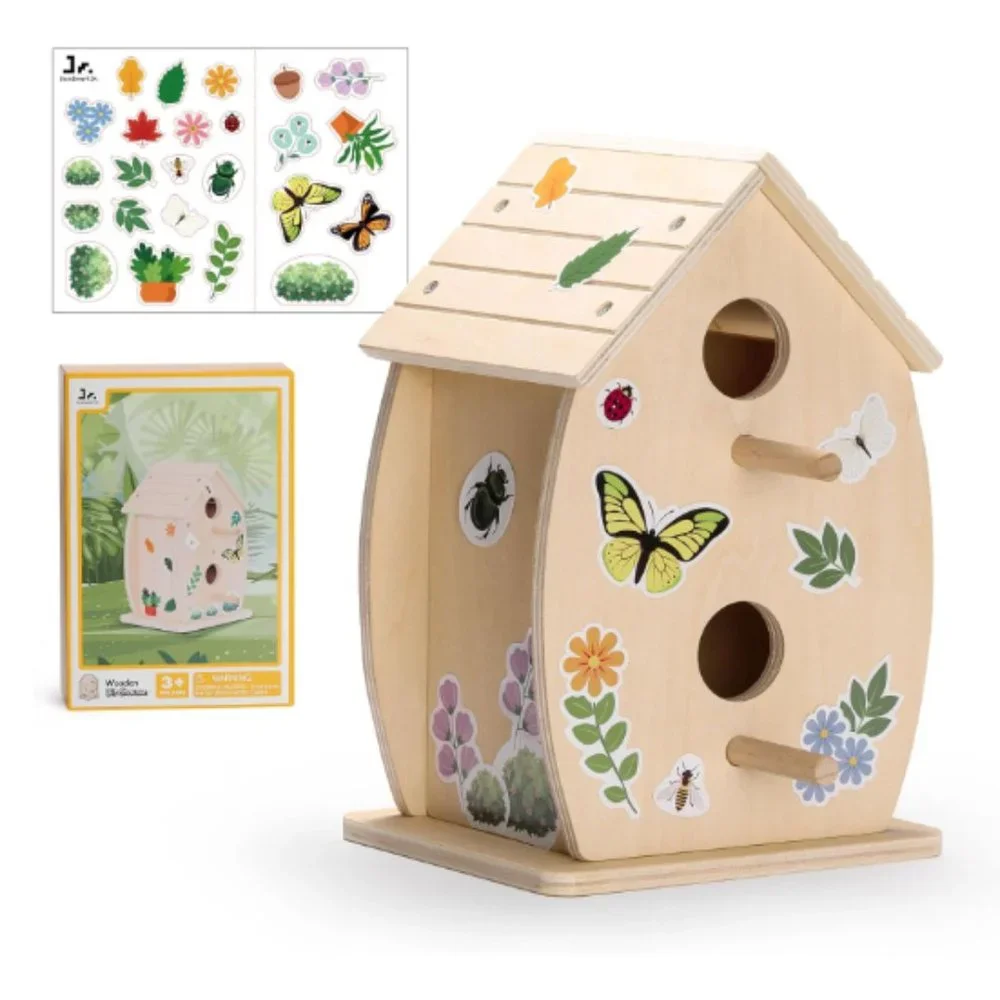 DIY - Unfinished Wooden Birdhouse Kit for Kids to Build & Paint w/ Stickers